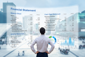 man looking at business financial statement